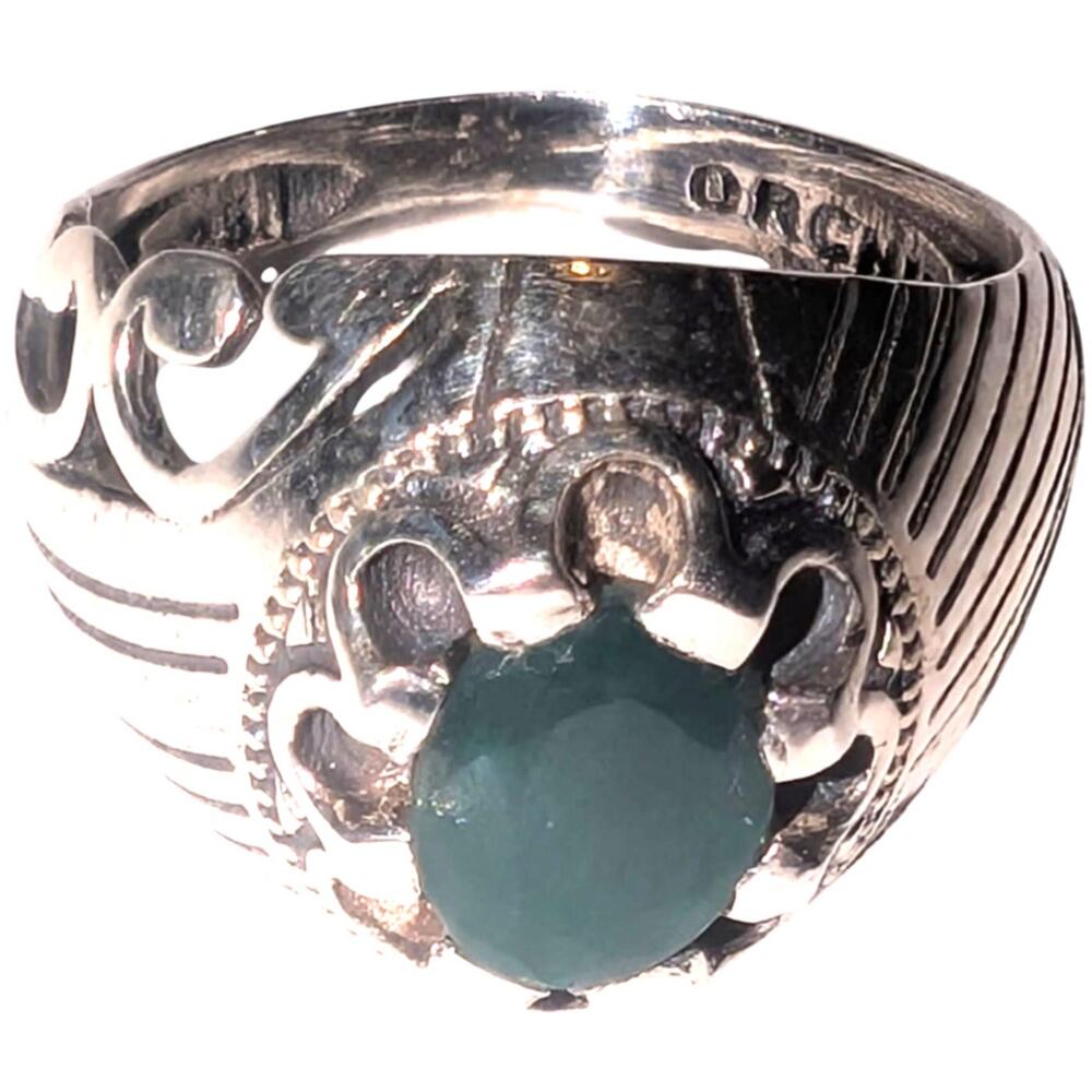 Vintage Sterling Silver Orchid Emerald Ring Size 5.5 Ornate Engraved Stamped
